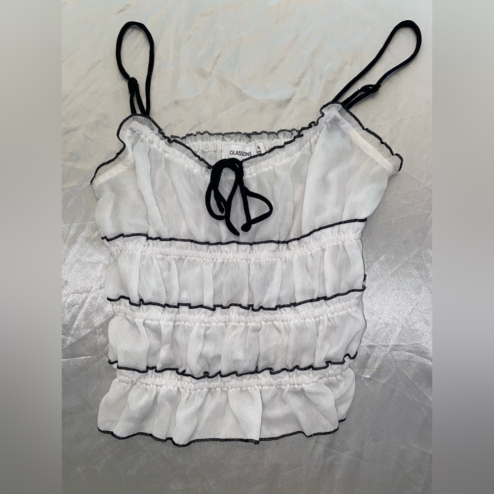 Glassons Black and White Ruffle Detail Top